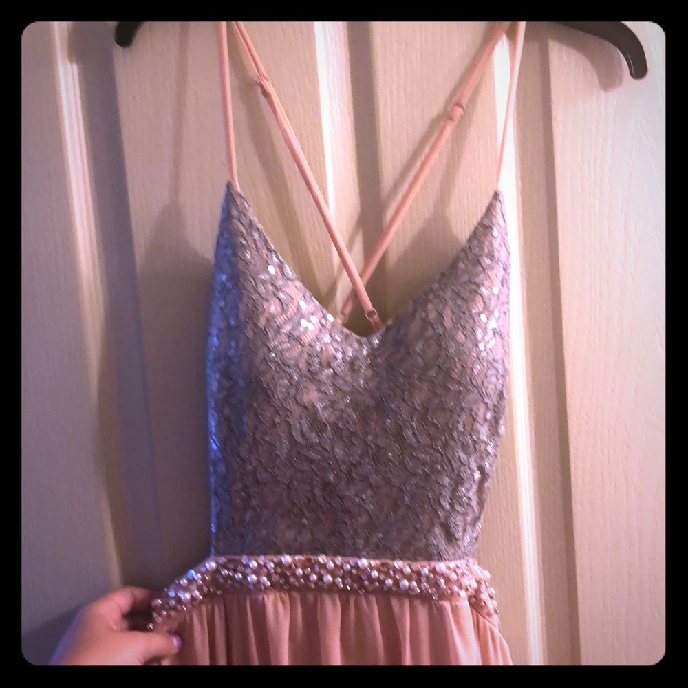 Open backed floor length formal/prom dress